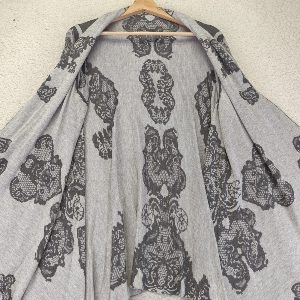 Neiman Marcus Gray Lace Print Waterfall Cardigan Sweater Duster Open Front Large - Picture 11 of 11